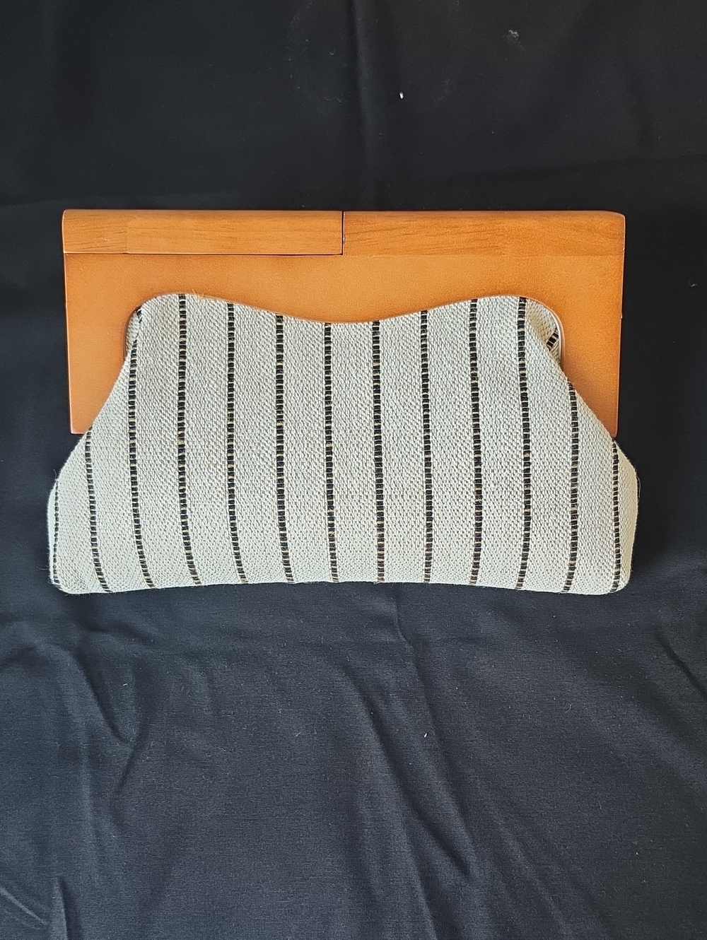 Striped Knit Clutch in Cream and Black with Tan Accent